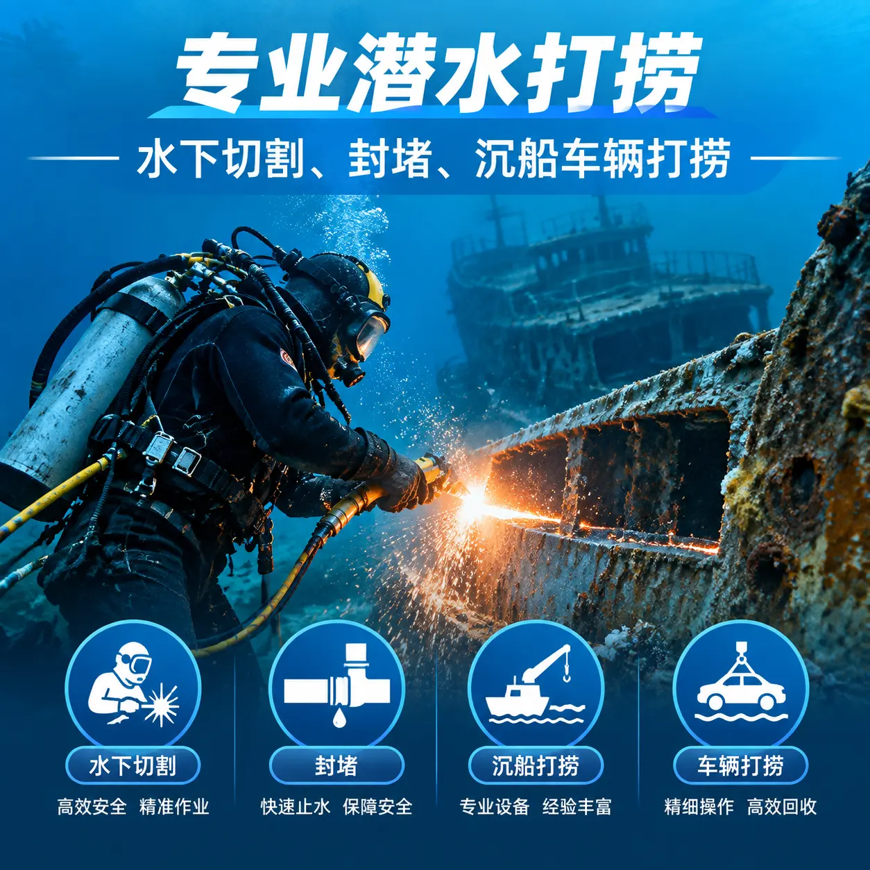 专业潜水打捞｜水下切割、封堵、沉船车辆打捞常德